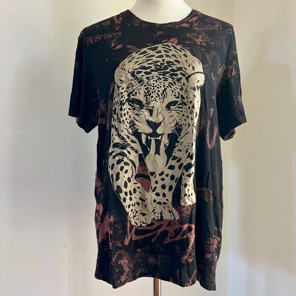 GUESS Eco Collection Leo Graffiti Tee Leopard Brown Black Men's Streetwear L - Picture 2 of 8